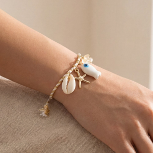 Mixed Metallic And Ceramic Sea Life Charms Cord Bracelet