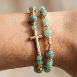 Cross Charm Mixed Beaded Bracelet Set