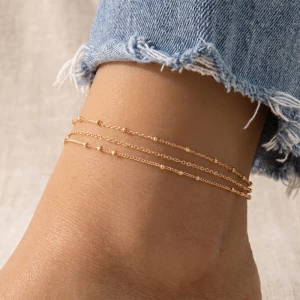 Layered Bead Station Triple Chain Anklet