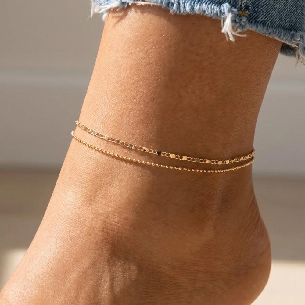 Dainty Double Strand Layered Flat Chain Anklet