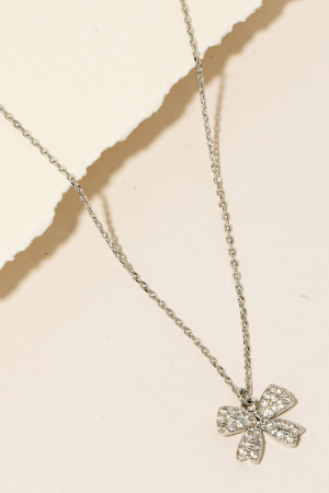 Pave Ribbon Bow Pendant Necklace