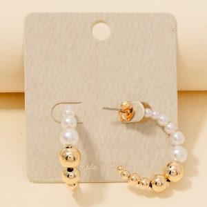 Pearl And Metallic Beaded Hoop Earrings