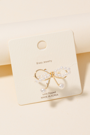 Gold Dipped Pearl Studded Ribbon Bow Band Ring