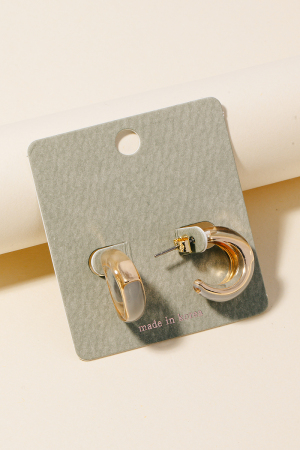 Enamel Clear And Metallic Hoop Earrings