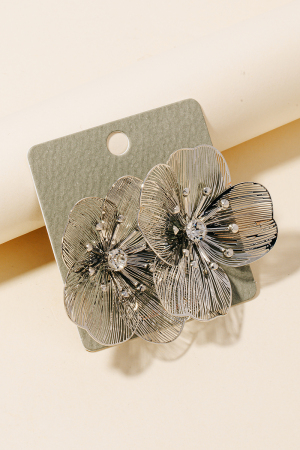 Thin Metallic Filigree Flower Stud Earrings