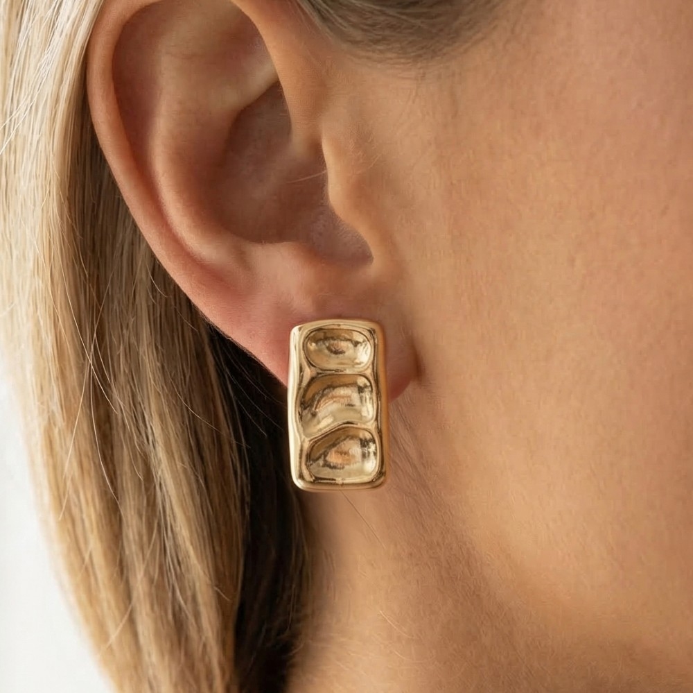 Dented Metallic Rectangle Stud Earrings