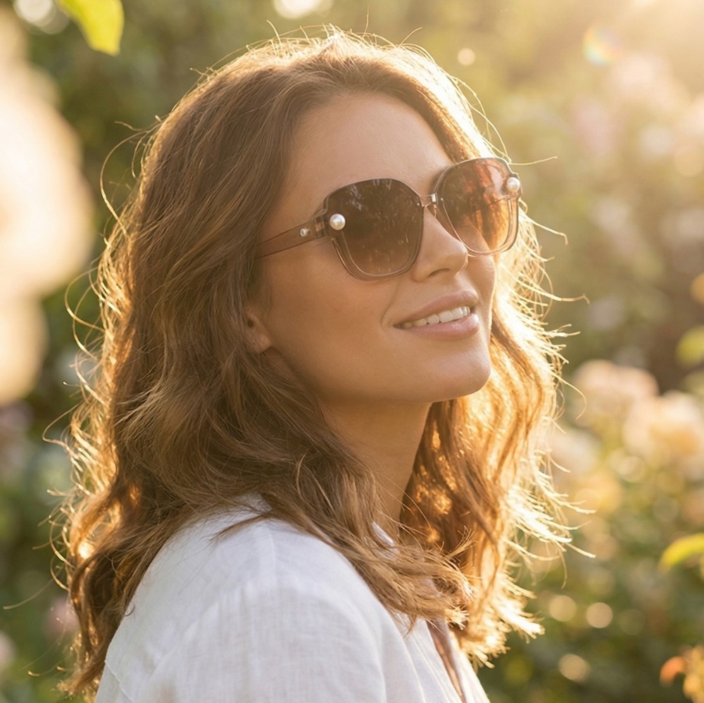 Acetate Shield Frame Pearl Stud Sunglasses