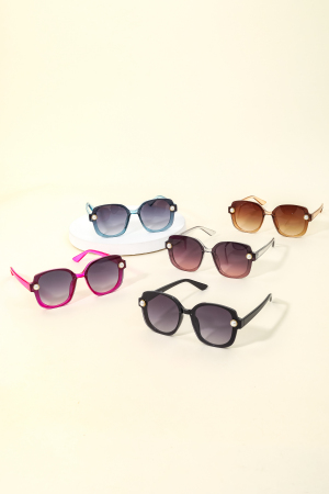 Acetate Shield Frame Pearl Stud Sunglasses
