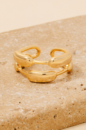 Layered Metallic Ovals Open Band Ring