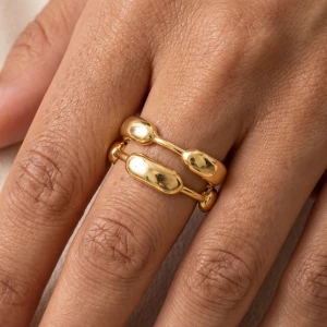 Molten Pebble Double Band Open Cuff Ring