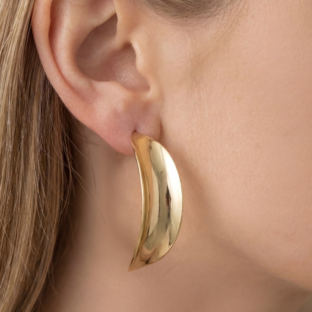 Long Curved Oval Stud Drop Earrings