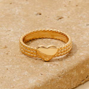Heart Station Textured Band Ring