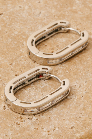 Pave Hinge Oval Hoop Earrings