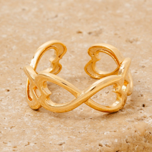 Metallic Hearts Link Open Band Ring