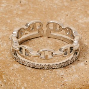 Anchor Chain And Pave Layered Open Band Ring