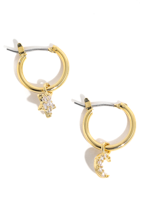 Stud Star  Moon Charm Hoop Earrings