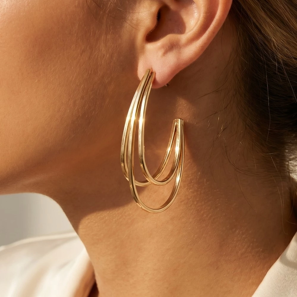 Layered Metallic Oval Hoop Earrings