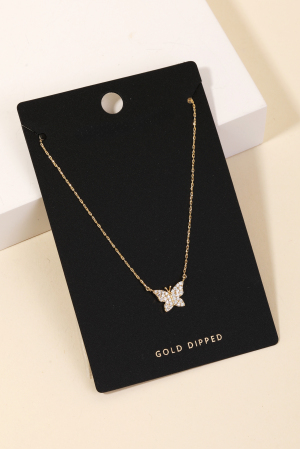 Gold Dipped Pave Butterfly Pendant Necklace
