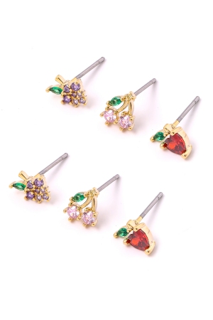 CZ Assorted Fruit Stud Earrings Set