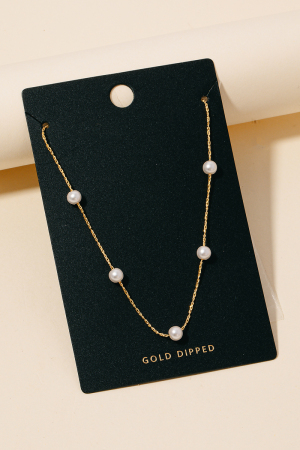 Five Pearl Bead Station Chain Necklace