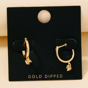 Mini Rhinestone Stud Latch Hoop Earrings