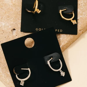 Gold Dipped Mini Rhinestone Stud Latch Hoop Earrings