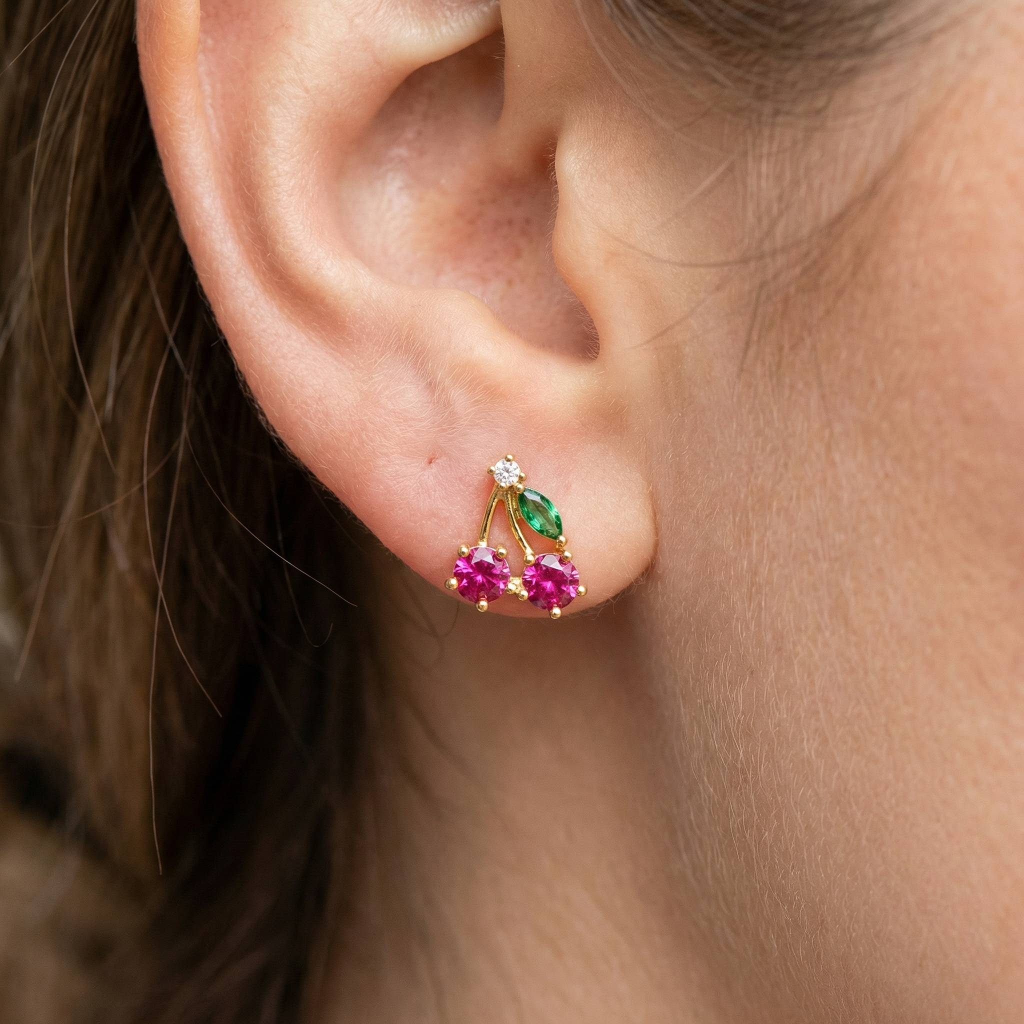Gold Dipped Mini Cherry Post Stud Earrings