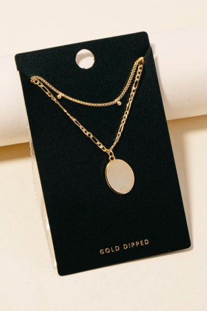 Oval Gold Dipped Pendant Layered Chain Necklace