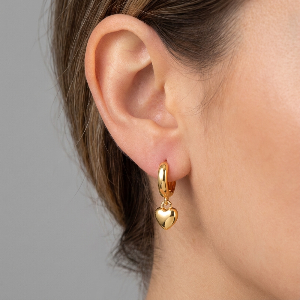 Mini Heart Drop Huggie Earrings