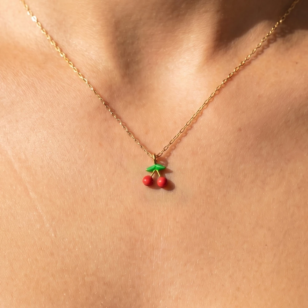 Enamel Cherry Pendant Necklace