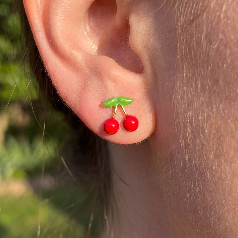 Gold Dipped Mini Cherry Stud Earrings