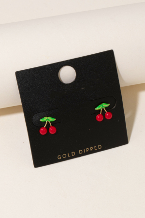 Gold Dipped Mini Cherry Stud Earrings