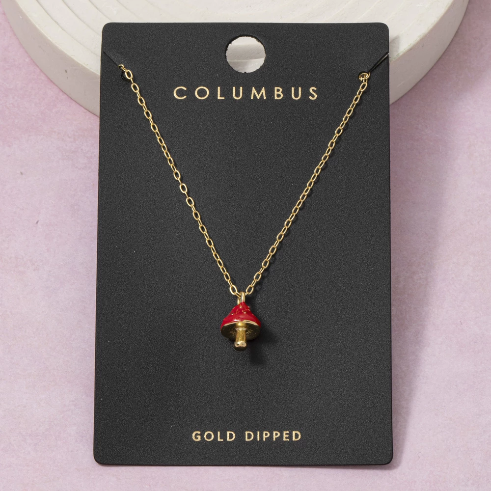 Gold Dipped Enamel Mushroom Charm Pendant Necklace