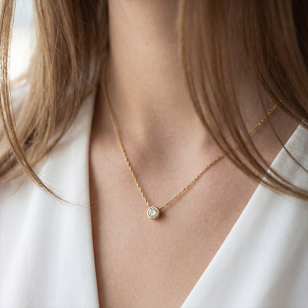 Gold Dipped Dainty Chain Stud Charm Necklace