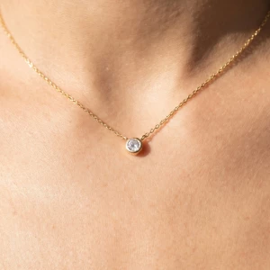 Gold Dipped Bezel Cz Solitaire Pendant Necklace