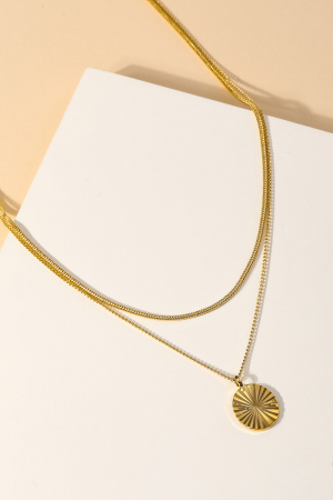 Chain Layered Oval Pendant Necklace