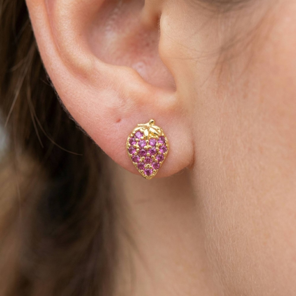 Gold Dipped Cz Pave Grapes Stud Earrings