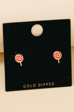 Gold Dipped Epoxy Lollipop Stud Earrings