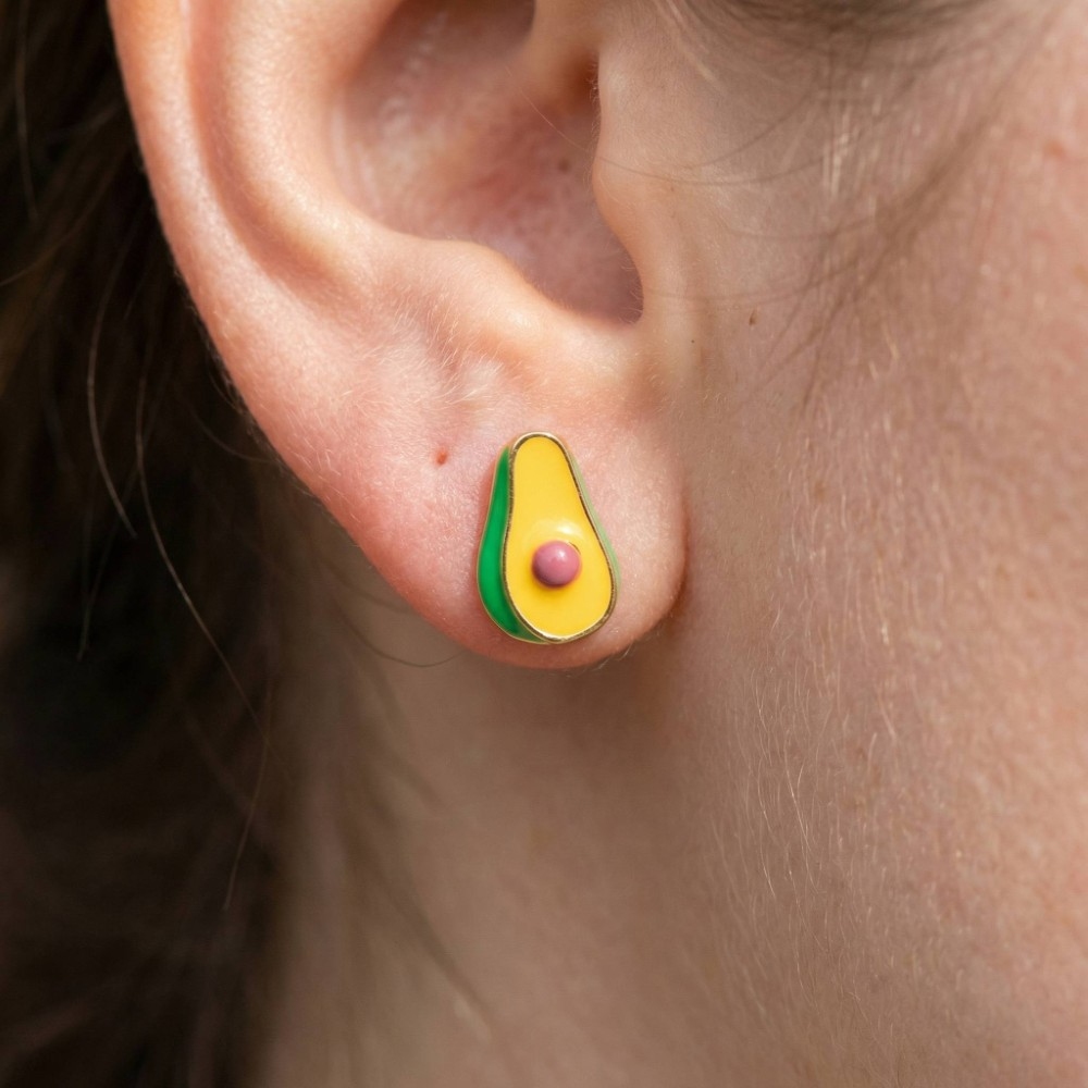 Gold Dipped Epoxy Avocado Stud Earrings