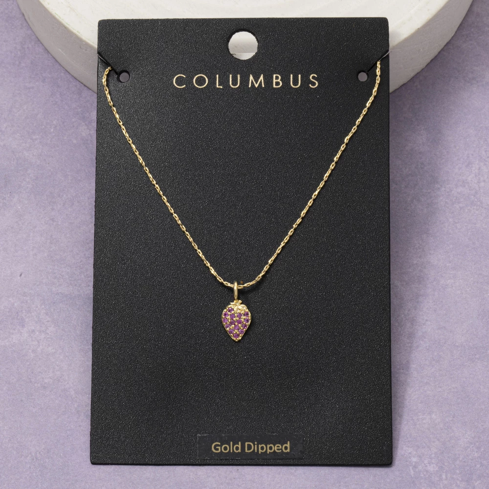 Gold Dipped Pave Strawberry Pendant Necklace