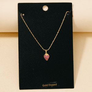 Gold Dipped Cz Pave Strawberry Pendant Necklace