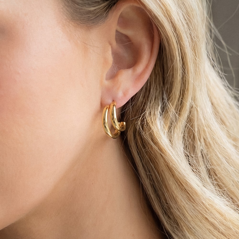 Gold Dipped Double Layered Hoop Earrings