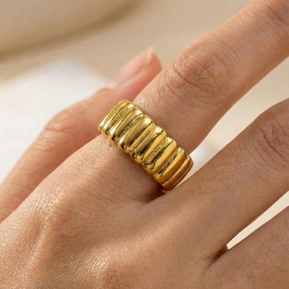 Metallic Wide Ribbed Fashion Ring