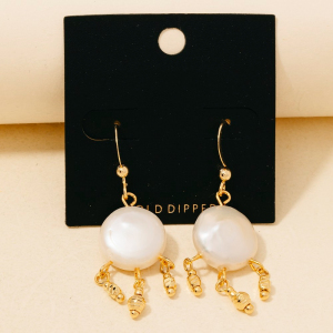 Gold Dipped Pearl And Fringe Dangle Earrings