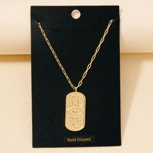 Gold Dipped Evil Eye Dog Tag Pendant Necklace
