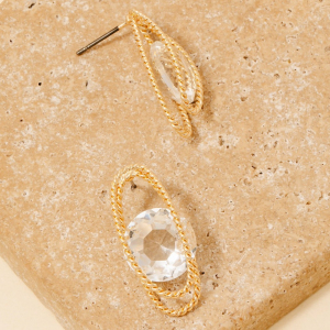 Metallic Oval Rope And Faceted Gem Stud Drop Earrings