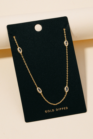 Dainty Chain Oval Rhinestone Station Necklace