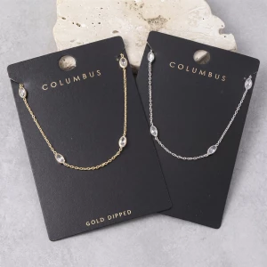 Gold Dipped Oval Bezel Cz Station Chain Necklace