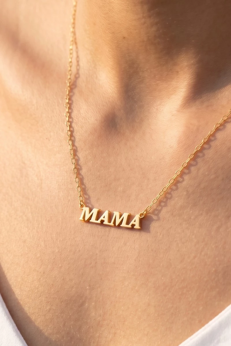 14K Gold Dipped Mama Nameplate Cable Chain Necklace