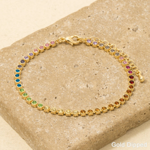 Gold Dipped Gradient Rainbow Tones Cz Tennis Bracelet
